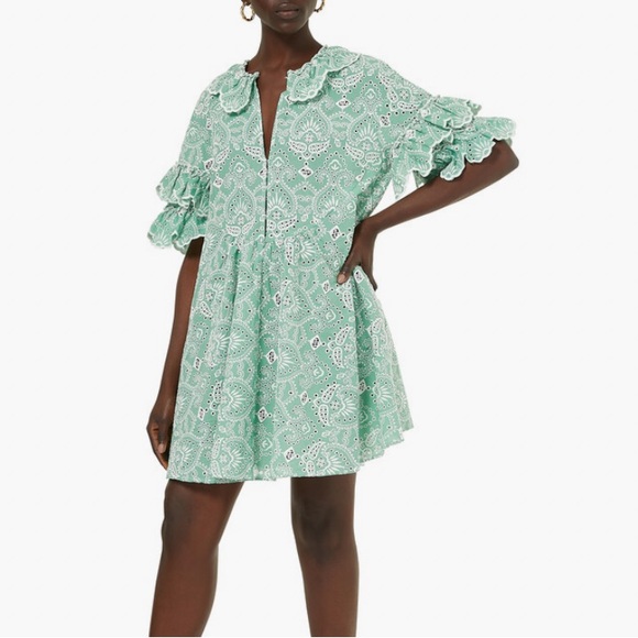 Maje Raberie Embroidered Eyelet Cotton Dress hold C - Picture 13 of 16